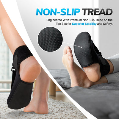 The nighttime plantar fascia stretcher has textured tread to give you some grip when walking