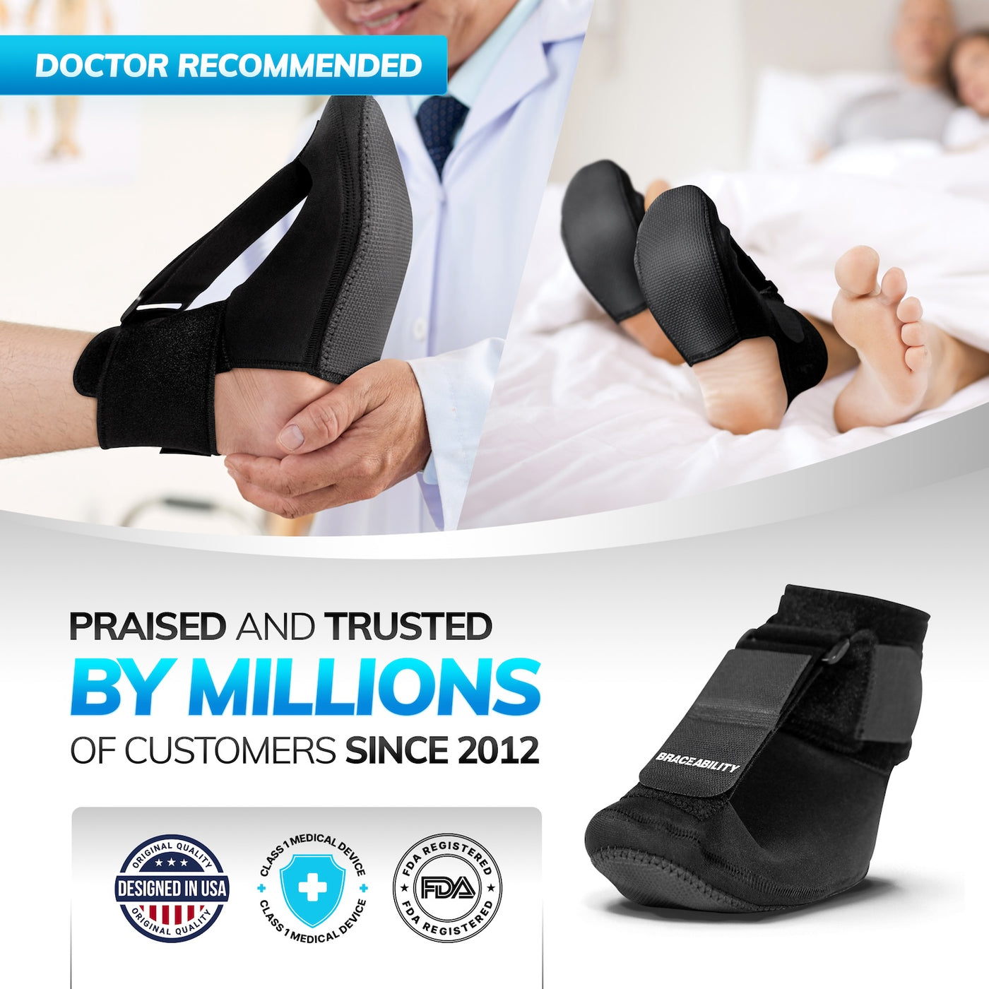 Our soft stretching boot for sleeping can be worn on right or left foot. For added comfort, wear a sock under the brace