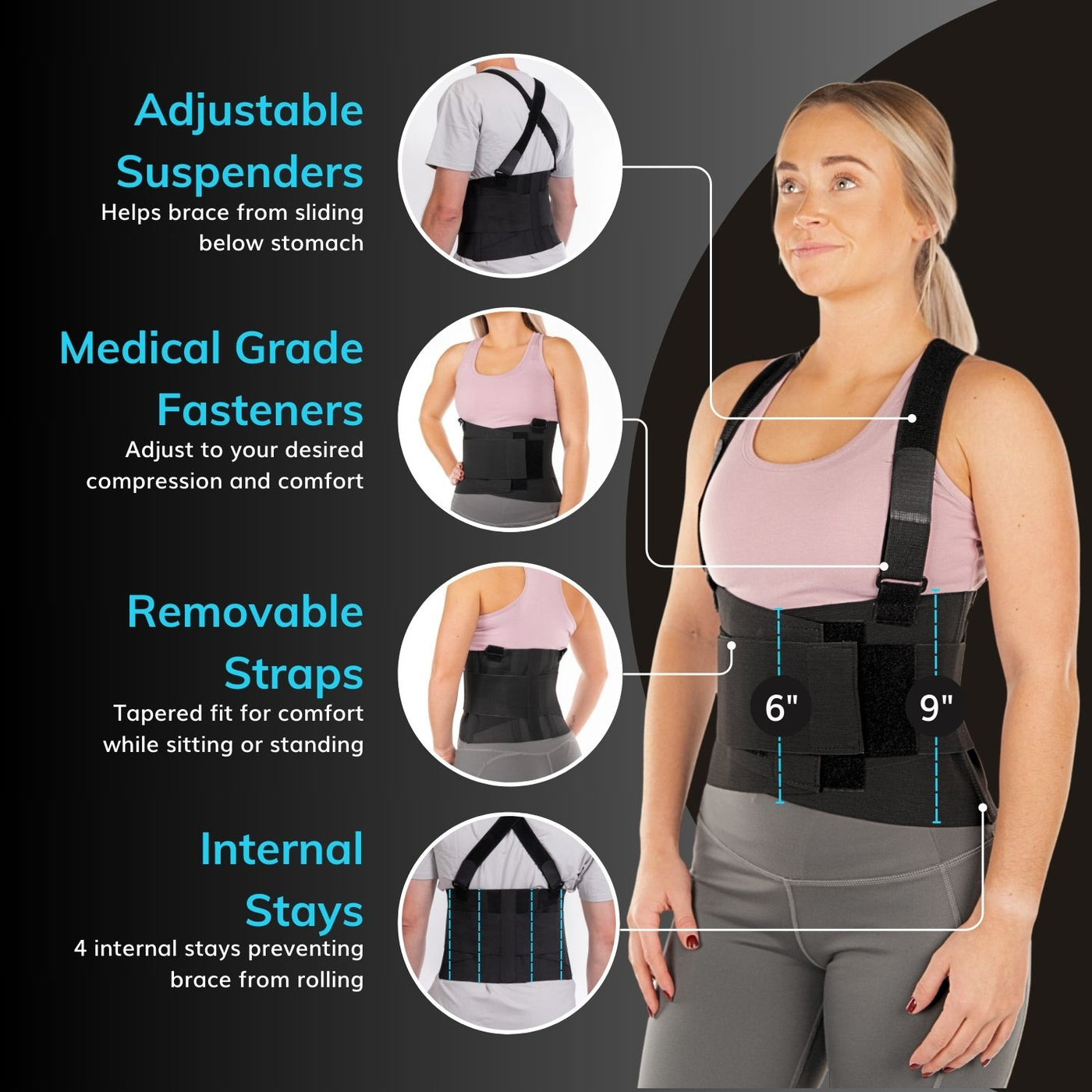 Medical Grade Lower Back Brace, Lumbar Back Support Belt for Back