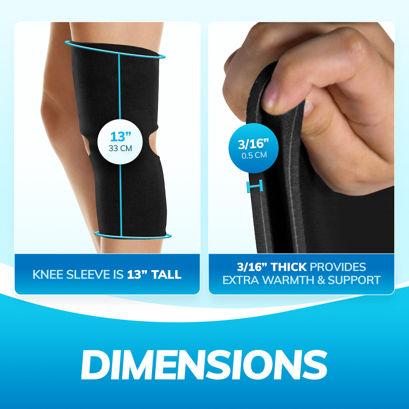 Low-profile, athletic knee sleeve is 13 inches tall