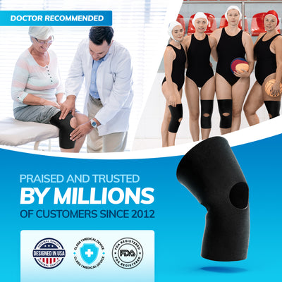 Knee support can be used in or out of water while swimming or running, for example