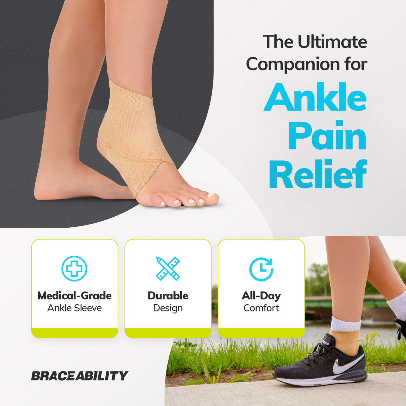 Blue Elastic Ankle Foot Support Brace Compression Relief Pain Care