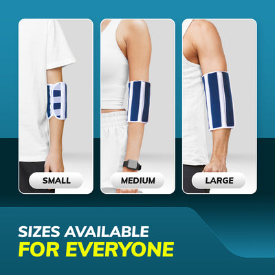 Comparison of the small, medium, and large elbow stabilizers on 3 different body types