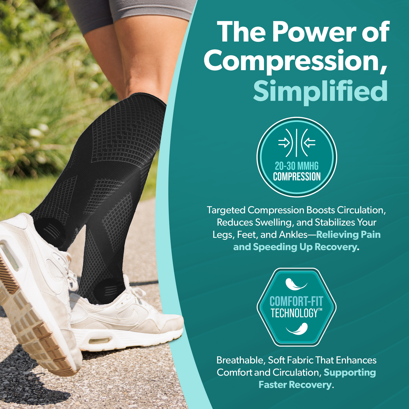 Compression Socks for Circulation - 20-30 mmHg Knee High Neuropathy Open Toe Stockings for Men or Women (Pair)