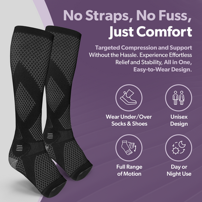 Compression Socks for Circulation - 20-30 mmHg Knee High Neuropathy Open Toe Stockings for Men or Women (Pair)