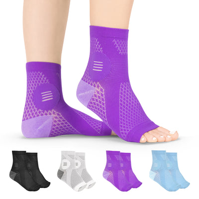 The BraceAbility purple compression neuropathy socks give quick relief from painful peripheral neuropathy and nerve damage with these socks for diabetic foot pain.