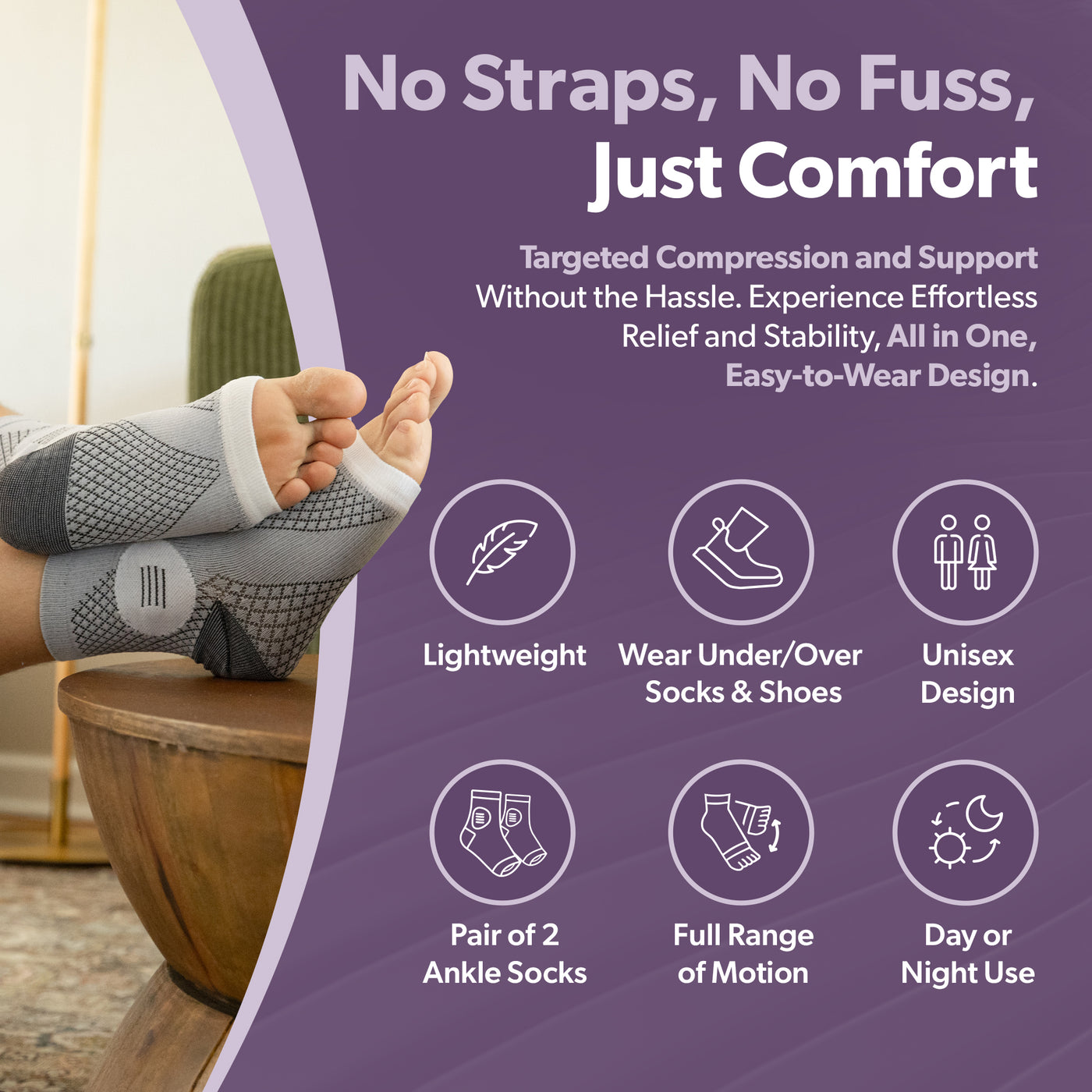 lightweight, breathable ankle brace socks that can be used day or night