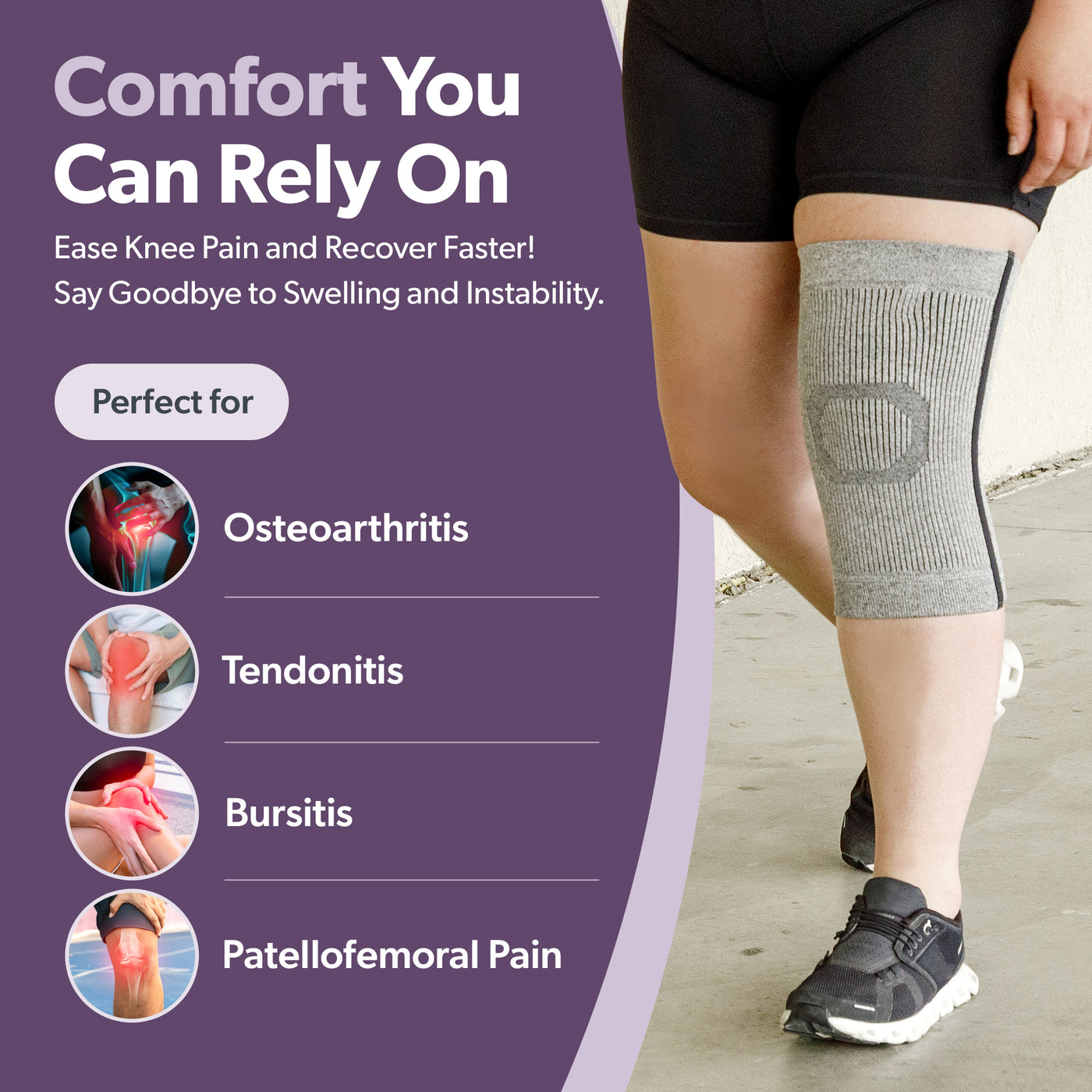 Say goodbye to osteoarthritis, tendonitis, bursitis, and normal knee aches with our plus size knee sleeve