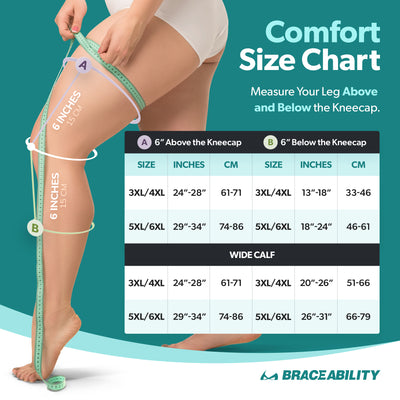 plus size compression knee sleeve sizing chart for standard and wide calf options