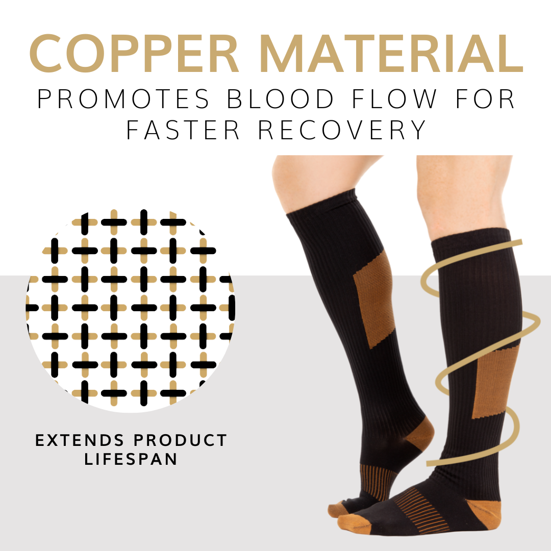Copper Compression Knee Socks (Black) - Ladies